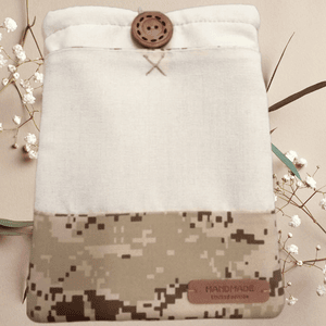 funda para libros tela impermeable estampado camuflaje cierre botón marrón